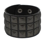 Unisex Wide Cuff Goth Bracelet - Black - Triple Stack B19 - Medium - PU Leather - image 8