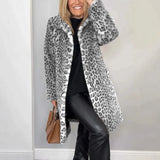 Women's Leopard Print Plush Coat - Khaki - Leopard Print Jacket - XXXL - Polyester - image 2