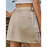 Women's Short Denim Skirt with Pockets - Mocha - Short Skirt - 2XL - Rayon - image 6