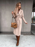 Women's Elegant Long Tie Belt Overcoats - Khaki - Women's Jacket - XXXL - Polyester - image 3