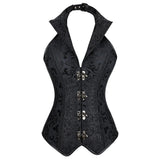 Women's Gothic Faux Leather Corset - Black - Buckle Strap Corset - 7XL - PU Leather - image 7