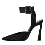 Women's Pointed Toe Buckle Strap Stilettos - Black - 9cm Shoes - 42 B - PU Leather - image 14