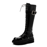 Women's Gothic Big Buckle Knee High Boot - Black - Boots - 10.5 B - PU Leather - image 22