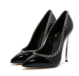 Women's Metal Heel Chain Design Stilettos - Black -  Party Stilettos - 45 B - PU Leather - image 15