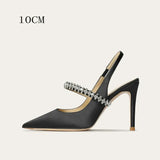 Women's Luxury Diamante Satin Stilettos - Black - 10 cm Heel Shoes - 45 B - Satin - image 9
