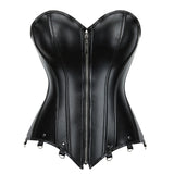 Women's Faux Leather Fitted Corset - Black - Zip Up Corset - 7XL - PU Leather - image 1