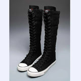 Women's High Top Lace Up Canvas Boots - Black: 9 - Tall Canvas Sneaker - 43 B - Canvas - image 26