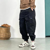 Men's Loose-Fitting Cargo Track Pants - Black - 5XL - Polyester - image 4