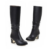 Women's Knee High Block Heeled Boots - Black - Block Heel Boots - 43 B - PU Leather - image 15