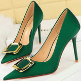 Women's Square Buckle Pointed Toe Pumps - Black - Formal Shoes - 40 B - PU Leather - image 21