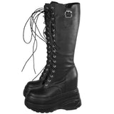 Women's Leather Platform Lace Up Wedges - Black - Leather - Wedge Boots - 3 B - Genuine Leather - image 18