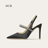 Women's Luxury Diamante Satin Stilettos - Black- 6 cm Heel Shoes - 45 B - Satin - image 10