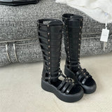 Women's Cut Out Gladiator Sandals - Black - Platform Sandals - 42 B - PU Leather - image 12