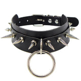 Unisex Rings Spikes Choker Necklace - Black - Rings Choker Necklace - PU Leather - image 7