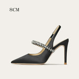 Women's Luxury Diamante Satin Stilettos - Black - 8 cm Heel Shoes - 45 B - Satin - image 8