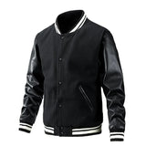 Men's Varsity Stand Collar Bomber Jacket - Black - Bomber Jacket - 4XL - PU Leather - image 27