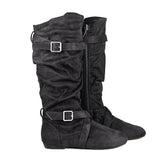 Women's Line Dance Buckle Flat Boots - Green - Boots - 42 B - PU Suede Leather - image 17