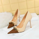 Women's Two Toned Buckle Toe Pumps - Black/Beige - 9.5cm Heels - 40 B - PU Leather - image 16