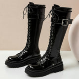 Women's Gothic Big Buckle Knee High Boot - Black - Boots - 10.5 B - PU Leather - image 6