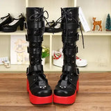 Women's Gothic Punk 4 Strap Platform Boot - Black/Red - PU - Platform Buckle Boots - 12 B - PU Leather - image 25