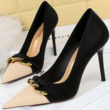 Women's Two Toned Buckle Toe Pumps - Black/Beige - 9.5cm Heels - 40 B - PU Leather - image 8
