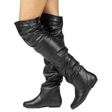 Women's Over Knee Ruched Flat Boots - Black - Over Knee Boots - 45 B - PU Suede Leather - image 10