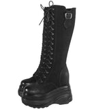 Women's Leather Platform Lace Up Wedges - Black  - Suede - Wedge Boots - 3 B - Genuine Leather - image 16