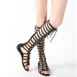 Women's Knee High Gladiator Sandals - Black - Platform Sandals - 42 B - PU Leather - image 6