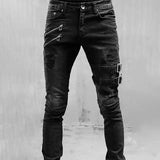 Men's Punk Skinny Denim Buckle Jeans - Black - Skinny Jeans - XXXL - Polyester Denim - image 4