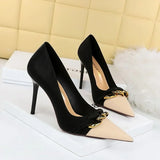 Women's Two Toned Buckle Toe Pumps - Black/Beige - 9.5cm Heels - 40 B - PU Leather - image 9