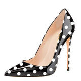 Women's PU Leather Polka Dot Heels - Black - 1 / 12cm Heel - 46 B - Silk/Leather - image 6