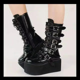 Women's Platform Gothic Ring Buckle Boot - Black - Patent Boots - 43 B - PU Leather - image 12
