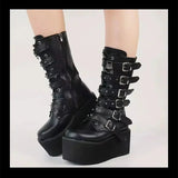 Women's Platform Gothic Ring Buckle Boot - Black - Matte Boots - 43 B - PU Leather - image 14