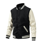 Men's Varsity Stand Collar Bomber Jacket - Black - Bomber Jacket - 4XL - PU Leather - image 3