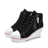 Women's High Platform Zipper Sneakers - Black - Platform Sneakers - 43 B - Canvas - image 44