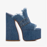 Denim Design Plaform Summer Sandals - Mid Blue Denim - 43 B - Canvas - image 7