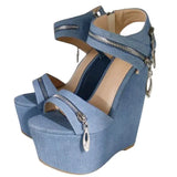 Women's Denim Zipper Plaform Sandals - Blue - Chunky Sandal - 47 B - Canvas - image 14