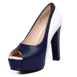 Women's Formal 2 Toned Block Heel Shoes - Blue/White - Shoes - 45 B - PU Leather - image 26