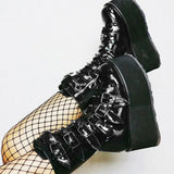 Women's Platform Gothic Ring Buckle Boot - Black - Patent Boots - 43 B - PU Leather - image 2