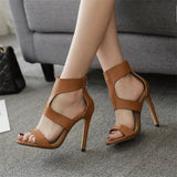 Women's High Summer Stiletto Sandals - Brown - Strappy Sandals - 43 B - PU Leather - image 6