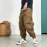 Men's Loose-Fitting Cargo Track Pants - Black - 5XL - Polyester - image 2