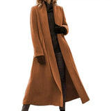 Women's Long Woolen Cardigan Coat - Brown - Jacket - 3XL - Wool Blend - image 14