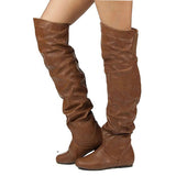 Women's Over Knee Ruched Flat Boots - Black - Over Knee Boots - 45 B - PU Suede Leather - image 23