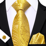 Funki Buys | Neckties | Men's 3 Pcs Yellow Gold Floral Tie Set