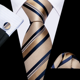 Funki Buys | Neckties | Men's 3 Pcs Beige Navy Striped Tie Set