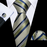 Funki Buys | Neckties | Men's 3 Pcs Green Navy Striped Tie Set