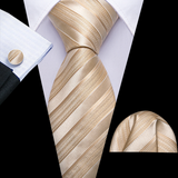 Funki Buys | Neckties | Men's 3 Pcs Beige Striped Formal Tie Set