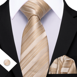 Funki Buys | Neckties | Men's 3 Pcs Beige Striped Formal Tie Set