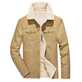 Men's Washed Thick Fleecy Winter Jacket - Khaki - Fleecy Jacket - 6XL - Cotton - image 13