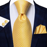Men's 3 Pcs Classic Yellow Gold Tie Sets - Gold - C-1540 - One Size - Silk - image 6